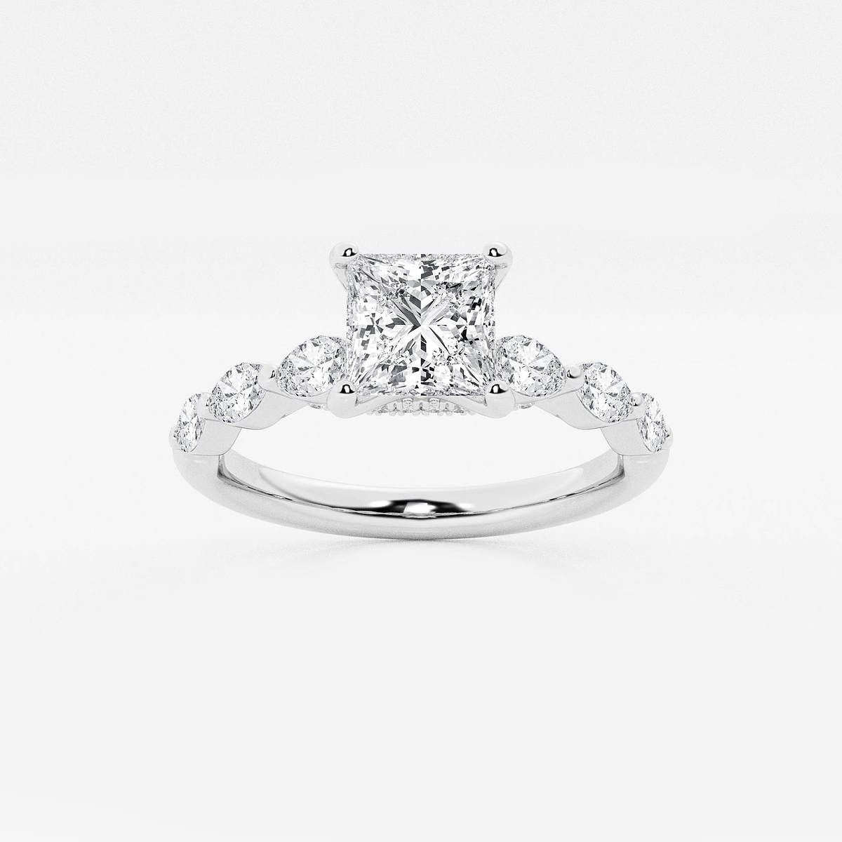 1 1/6 ctw Princess Lab Grown Diamond Engagement Ring with Floating Marquise Side Accents
