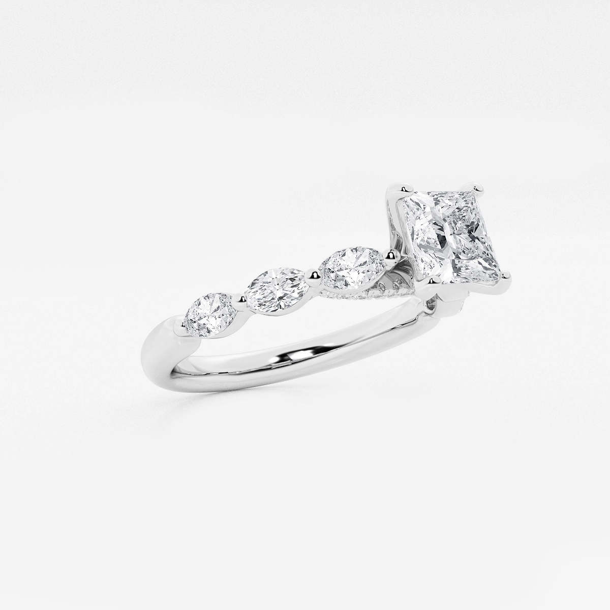 Additional Image 1 for  1 1/6 ctw Princess Lab Grown Diamond Engagement Ring with Floating Marquise Side Accents