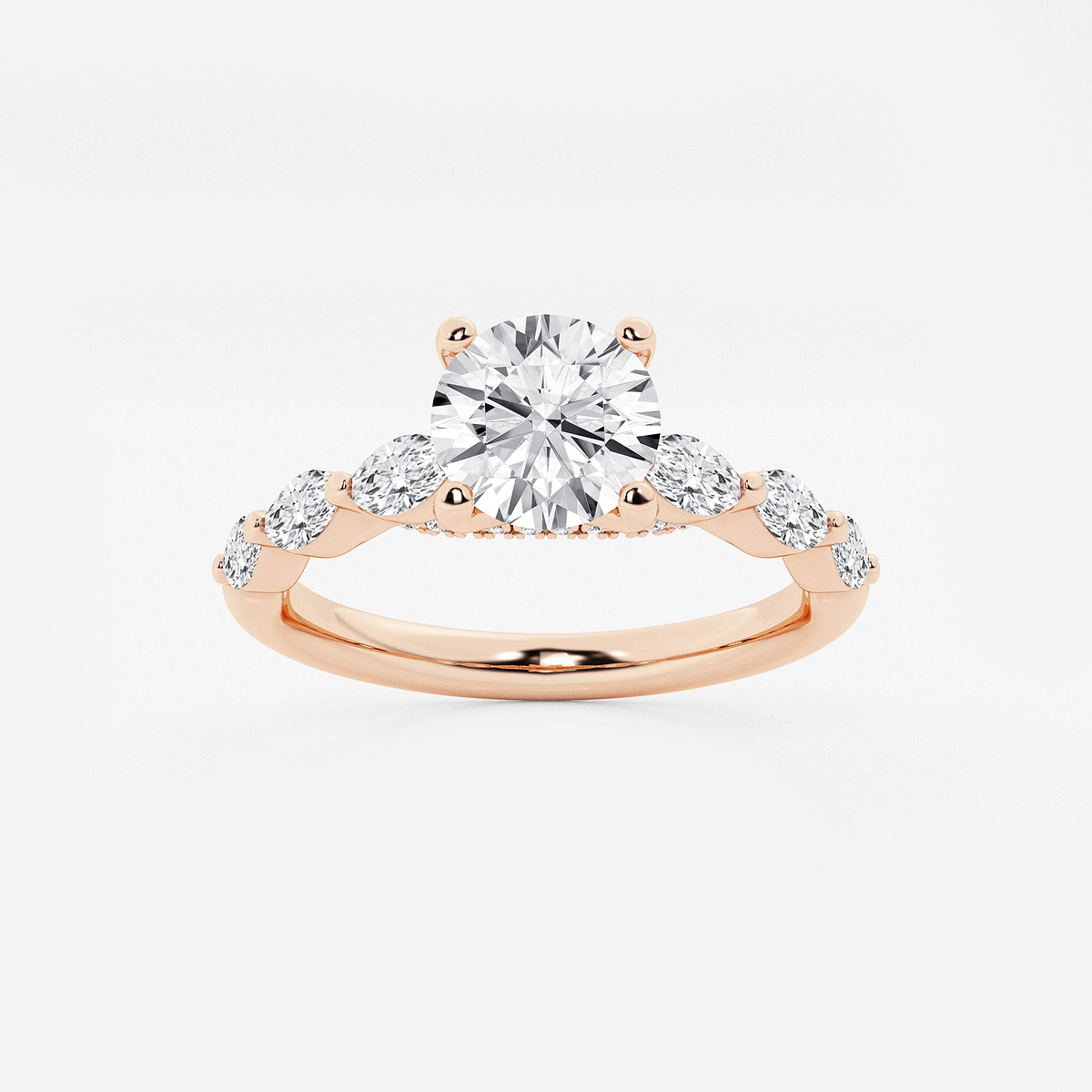 1 2/5 ctw Round Lab Grown Diamond Engagement Ring with Floating Marquise Side Accents