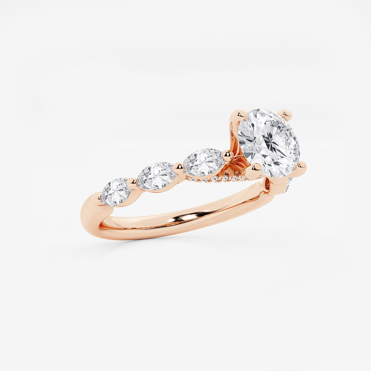 Additional Image 1 for  1 2/5 ctw Round Lab Grown Diamond Engagement Ring with Floating Marquise Side Accents