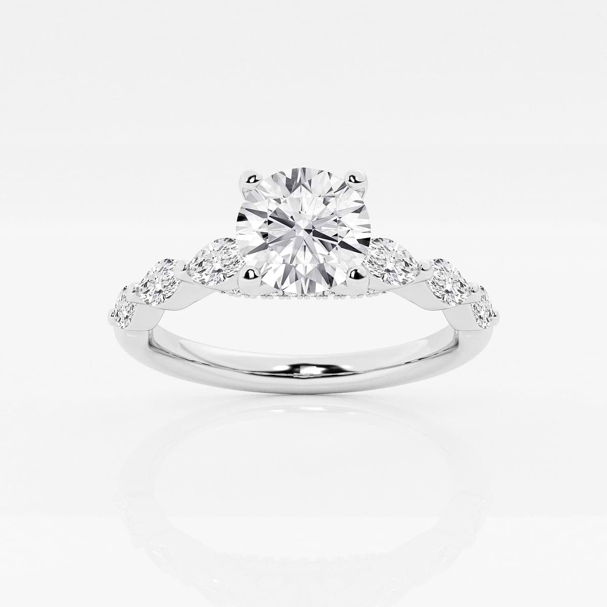 1 2/5 ctw Round Lab Grown Diamond Engagement Ring with Floating Marquise Side Accents