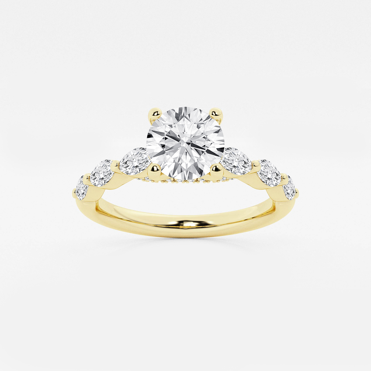 1 2/5 ctw Round Lab Grown Diamond Engagement Ring with Floating Marquise Side Accents