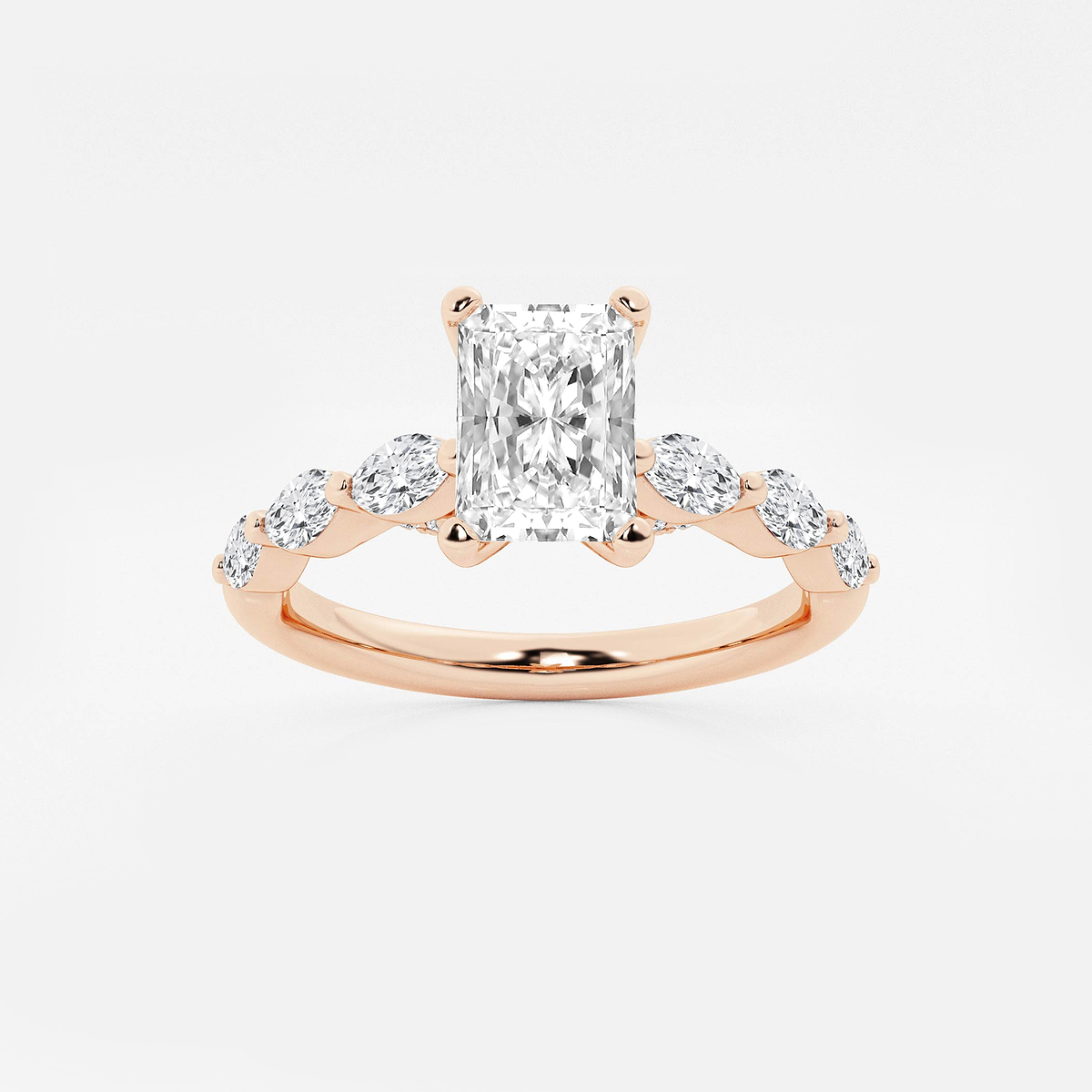 1 1/6 ctw Radiant Lab Grown Diamond Engagement Ring with Floating Marquise Side Accents