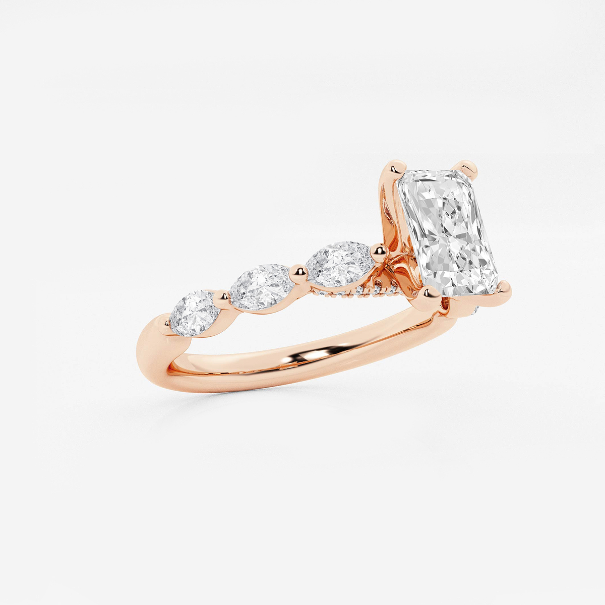 Additional Image 1 for  1 1/6 ctw Radiant Lab Grown Diamond Engagement Ring with Floating Marquise Side Accents