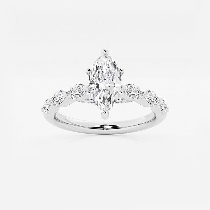 2 1/2 ctw Oval Lab Grown Diamond Engagement Ring with Floating Marquise Side Accents 14K White Gold, FG, VS2+