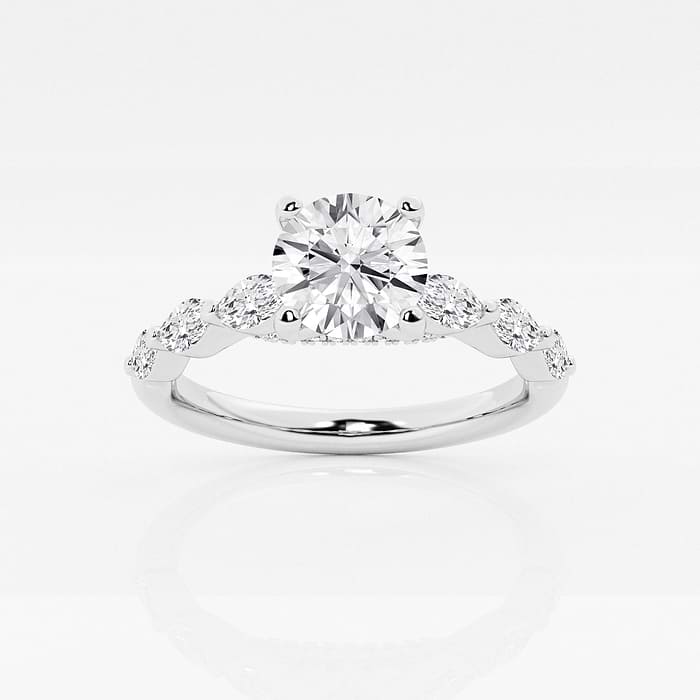 1 2/5 ctw Round Lab Grown Diamond Engagement Ring with Floating Marquise Side Accents
