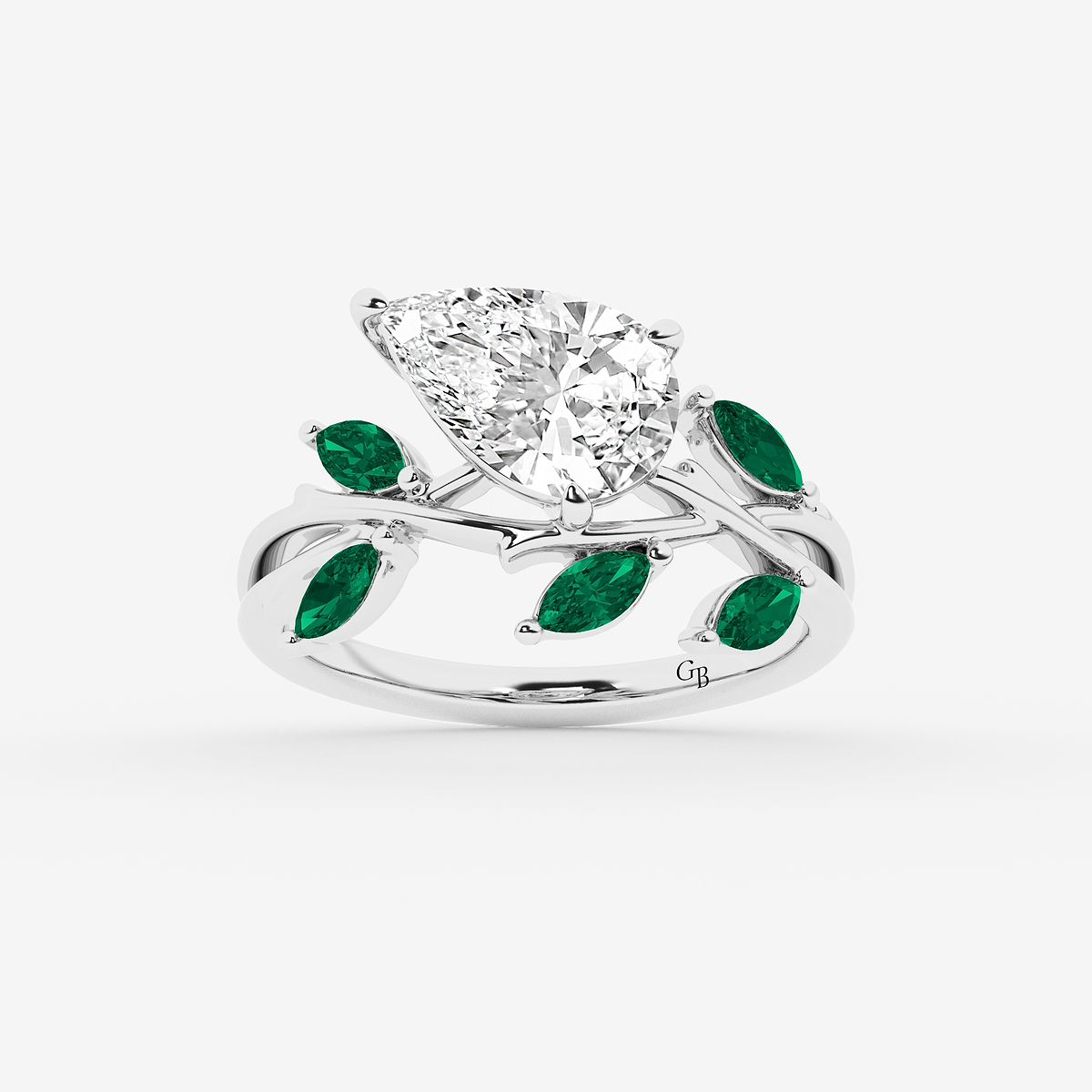 2 1/2 ctw Pear Lab Grown Diamond Branch Design with Marquise Side Stone Engagement Ring