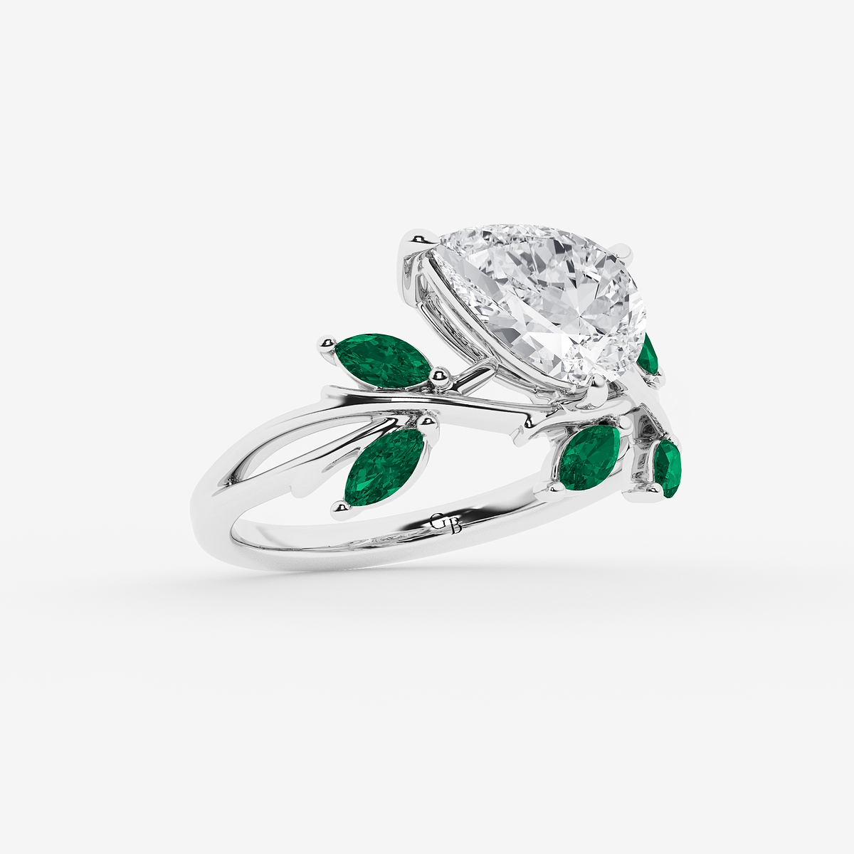 Additional Image 1 for  2 1/2 ctw Pear Lab Grown Diamond Branch Design with Marquise Side Stone Engagement Ring