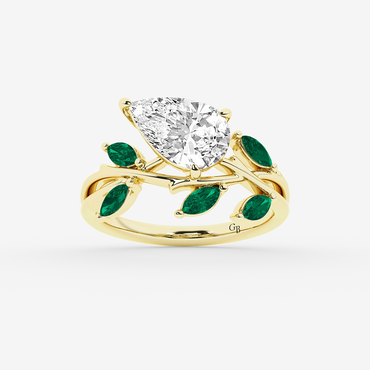 2 1/2 ctw Pear Lab Grown Diamond Branch Design with Marquise Side Stone Engagement Ring