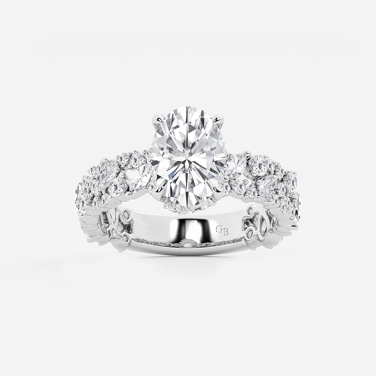 3 1/4 ctw Multi-Shape Lab Grown Diamond Scatter Fancy Side Stone Engagement Ring 14K White Gold, D, VVS