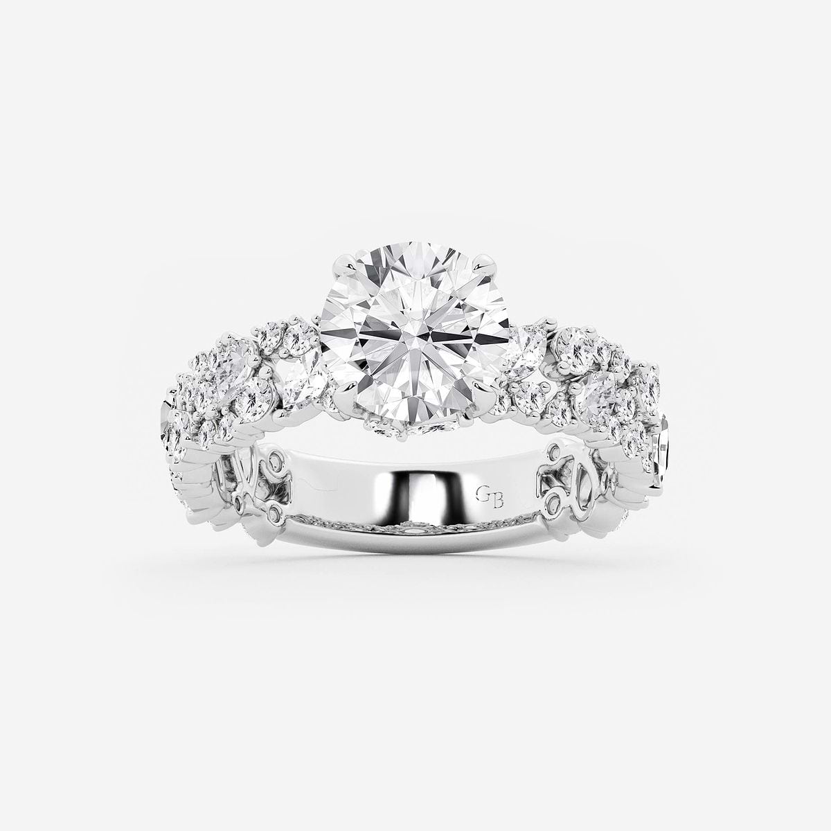 3 1/4 ctw Multi-Shape Lab Grown Diamond Scatter Fancy Side Stone Engagement Ring 14K White Gold, F, VS2