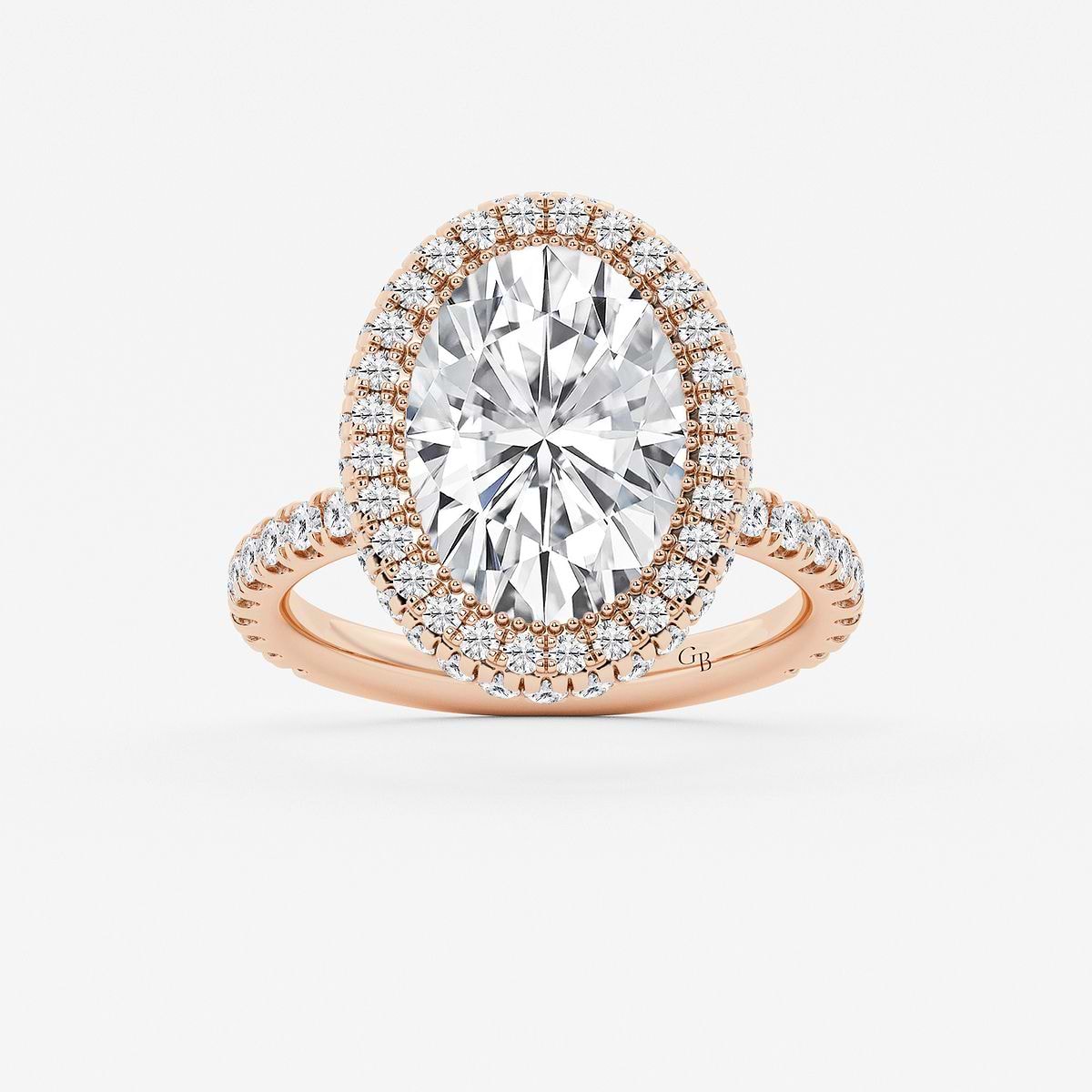 6 ctw Oval Lab Grown Diamond Micro Pave Halo Engagement Ring 14K Rose Gold, F, VS2