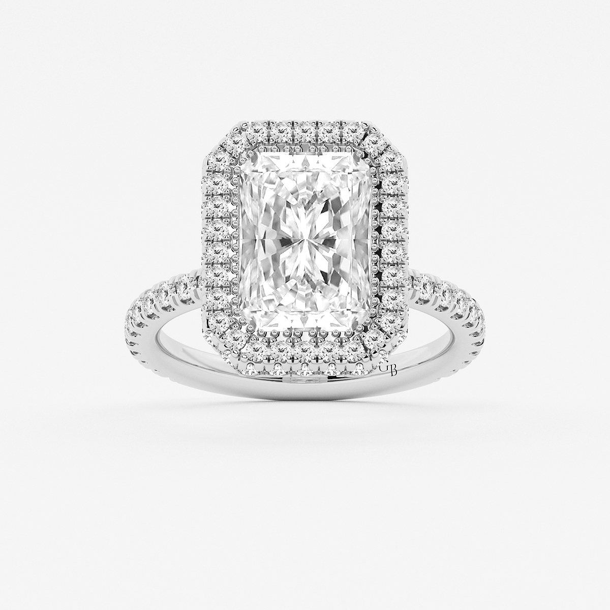 ctw Radiant Lab Grown Diamond Micro Pave Halo Engagement Ring Platinum,  D, VVS