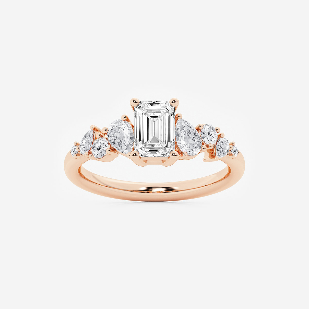 1 1/2 ctw Emerald Lab Grown Diamond Side Stone Engagement Ring