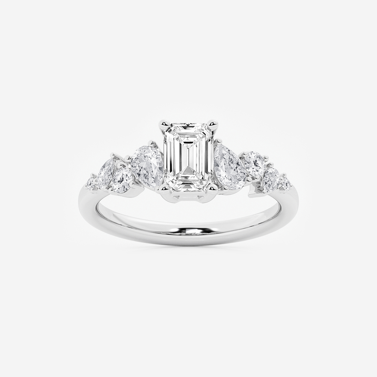 1 1/2 ctw Emerald Lab Grown Diamond Side Stone Engagement Ring