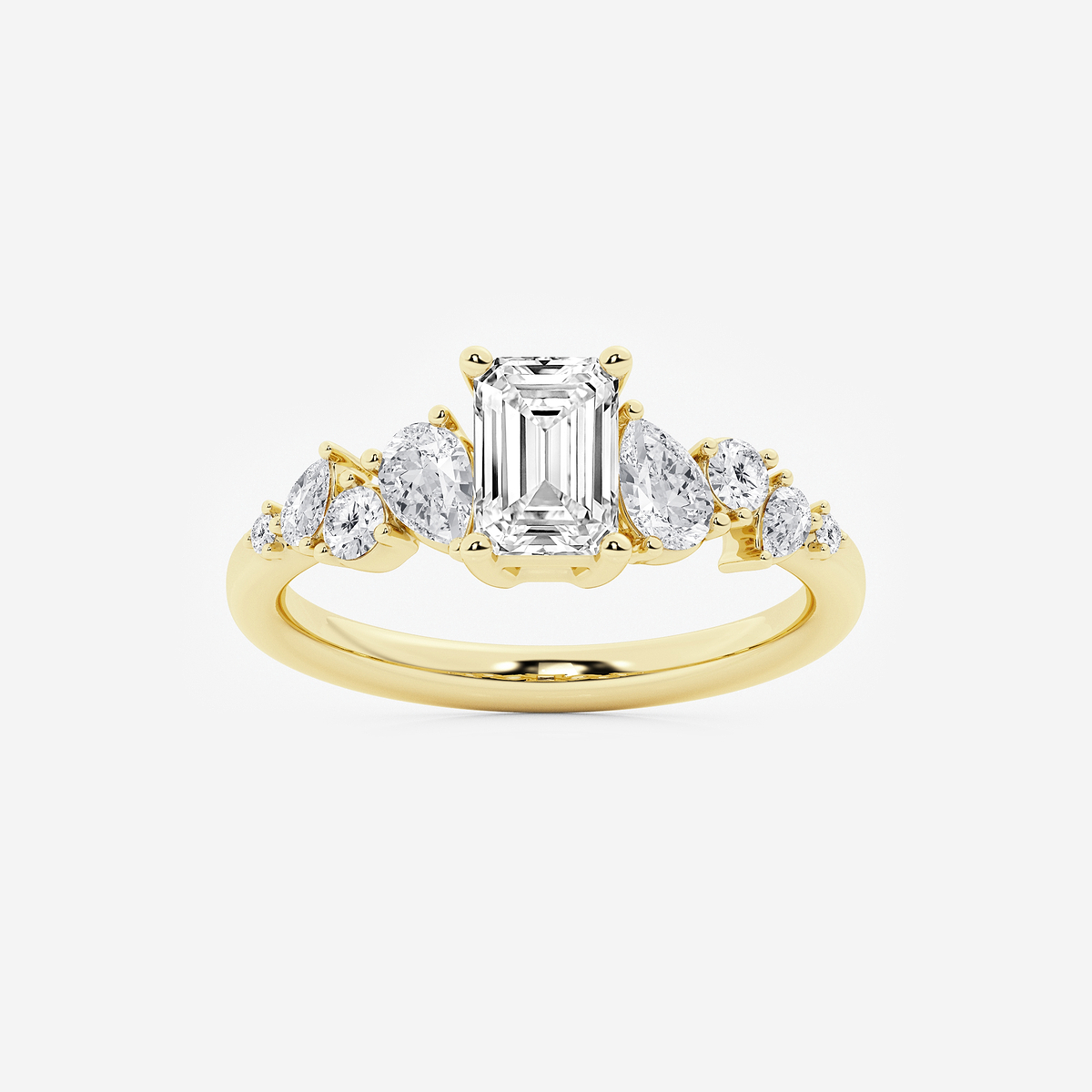 1 1/2 ctw Emerald Lab Grown Diamond Side Stone Engagement Ring
