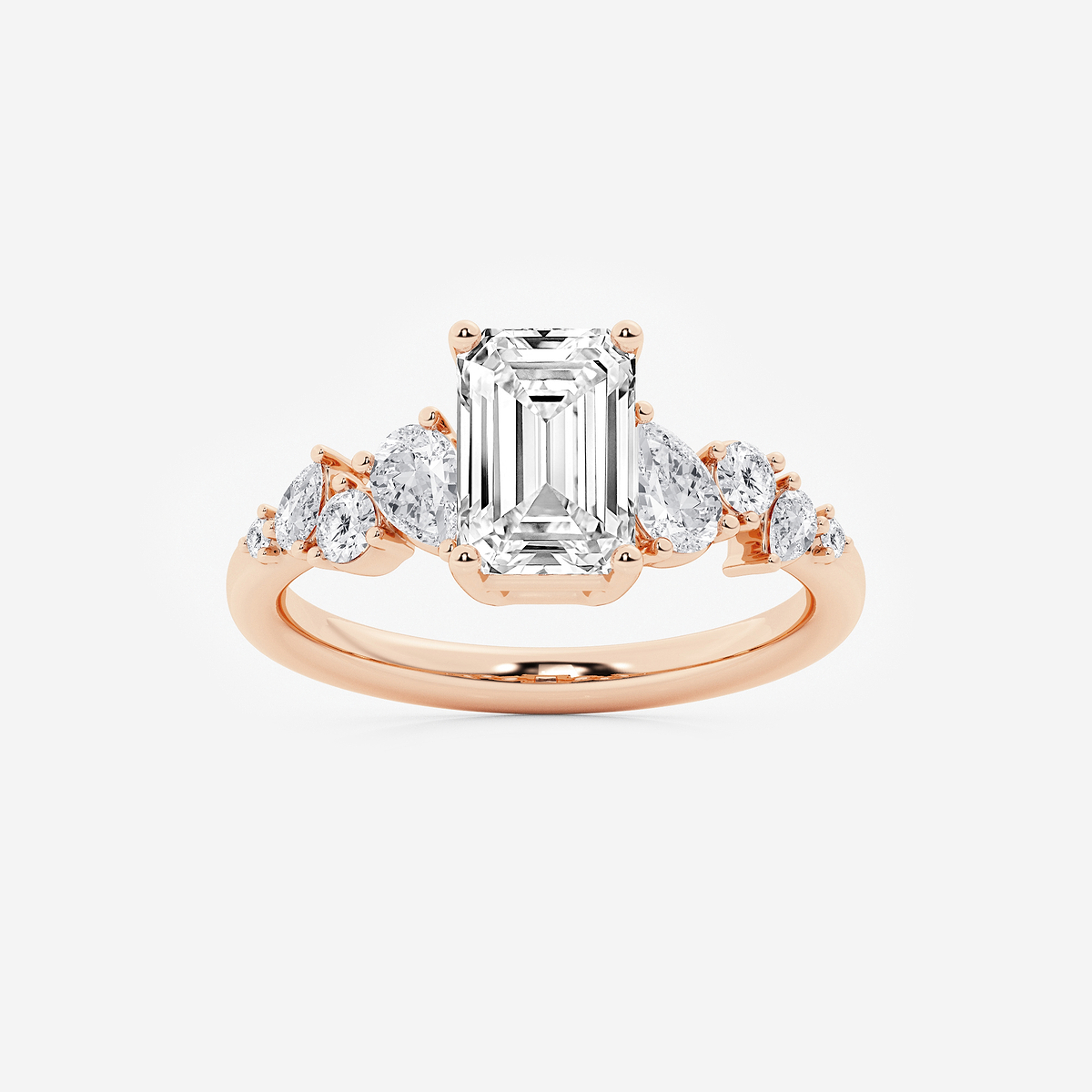 2 1/2 ctw Emerald Lab Grown Diamond Side Stone Engagement Ring