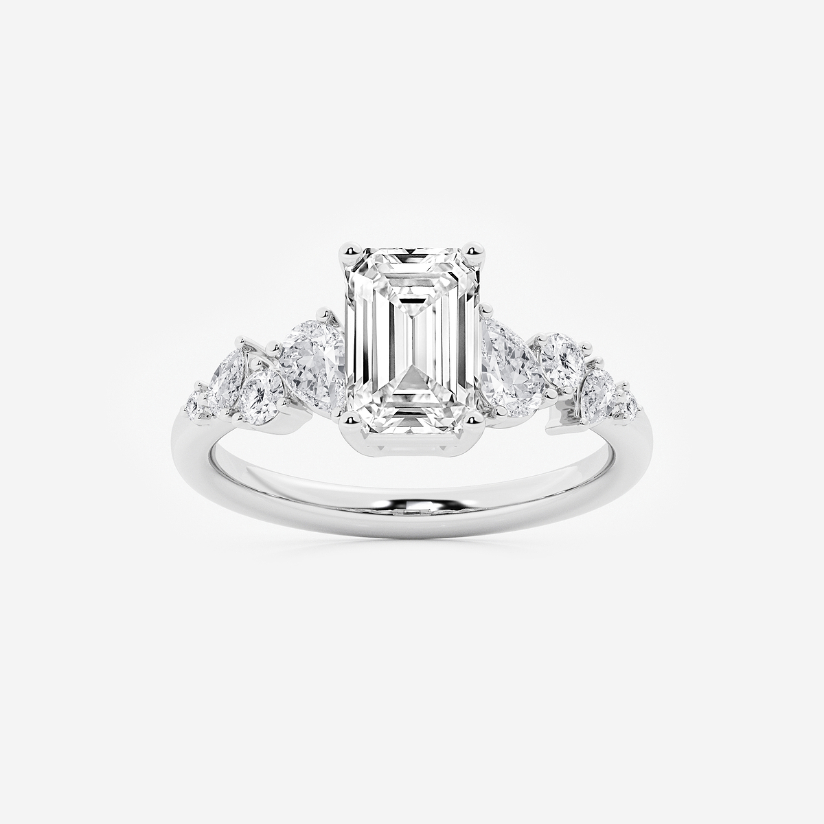 2 1/2 ctw Emerald Lab Grown Diamond Side Stone Engagement Ring