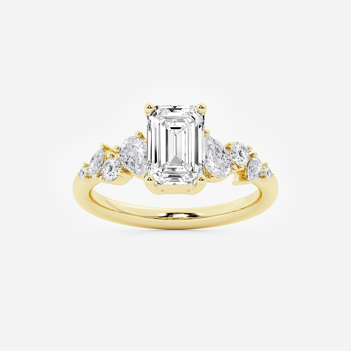 2 1/2 ctw Emerald Lab Grown Diamond Side Stone Engagement Ring