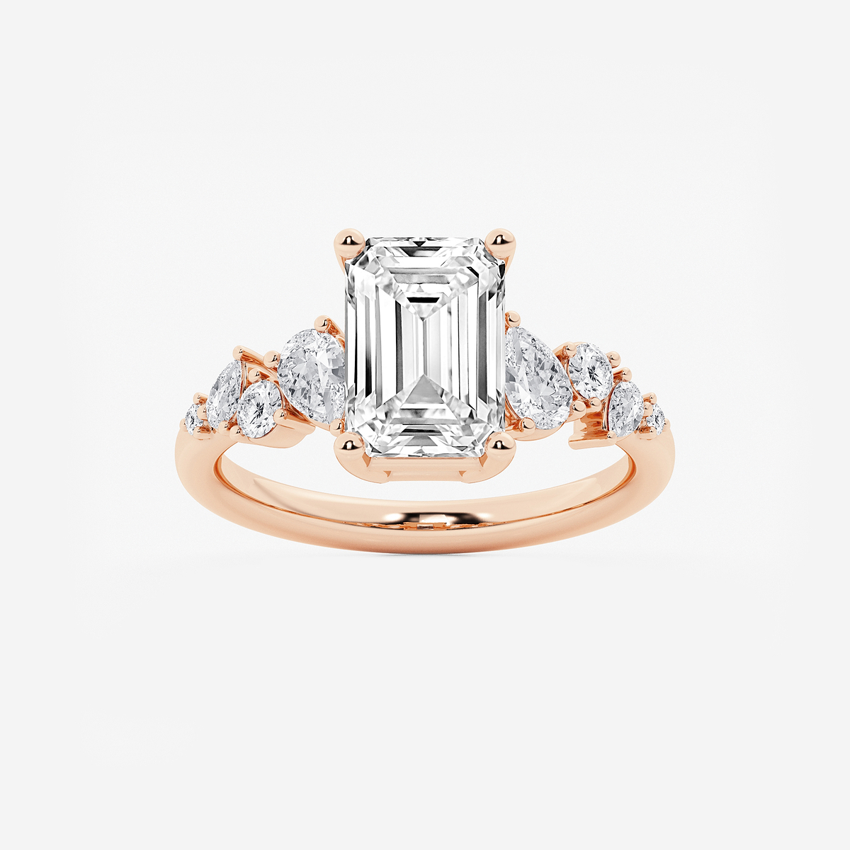 3 1/2 ctw Emerald Lab Grown Diamond Side Stone Engagement Ring