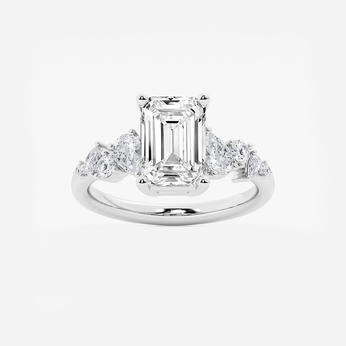 3 1/2 ctw Emerald Lab Grown Diamond Side Stone Engagement Ring