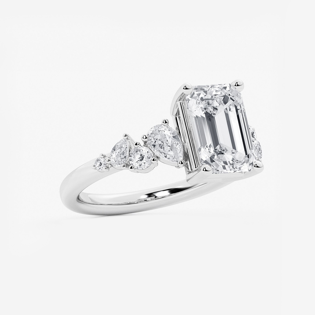 Additional Image 1 for  3 1/2 ctw Emerald Lab Grown Diamond Side Stone Engagement Ring