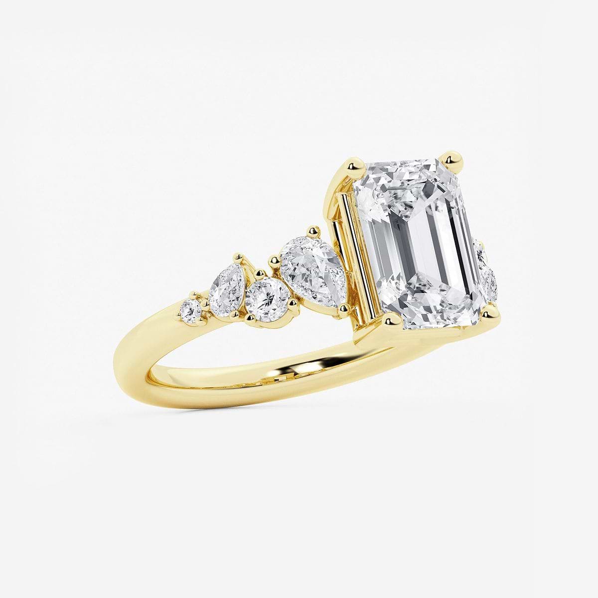 3 1/2 ctw Emerald Lab Grown Diamond Side Stone Engagement Ring 14K Yellow Gold, D, VVS
