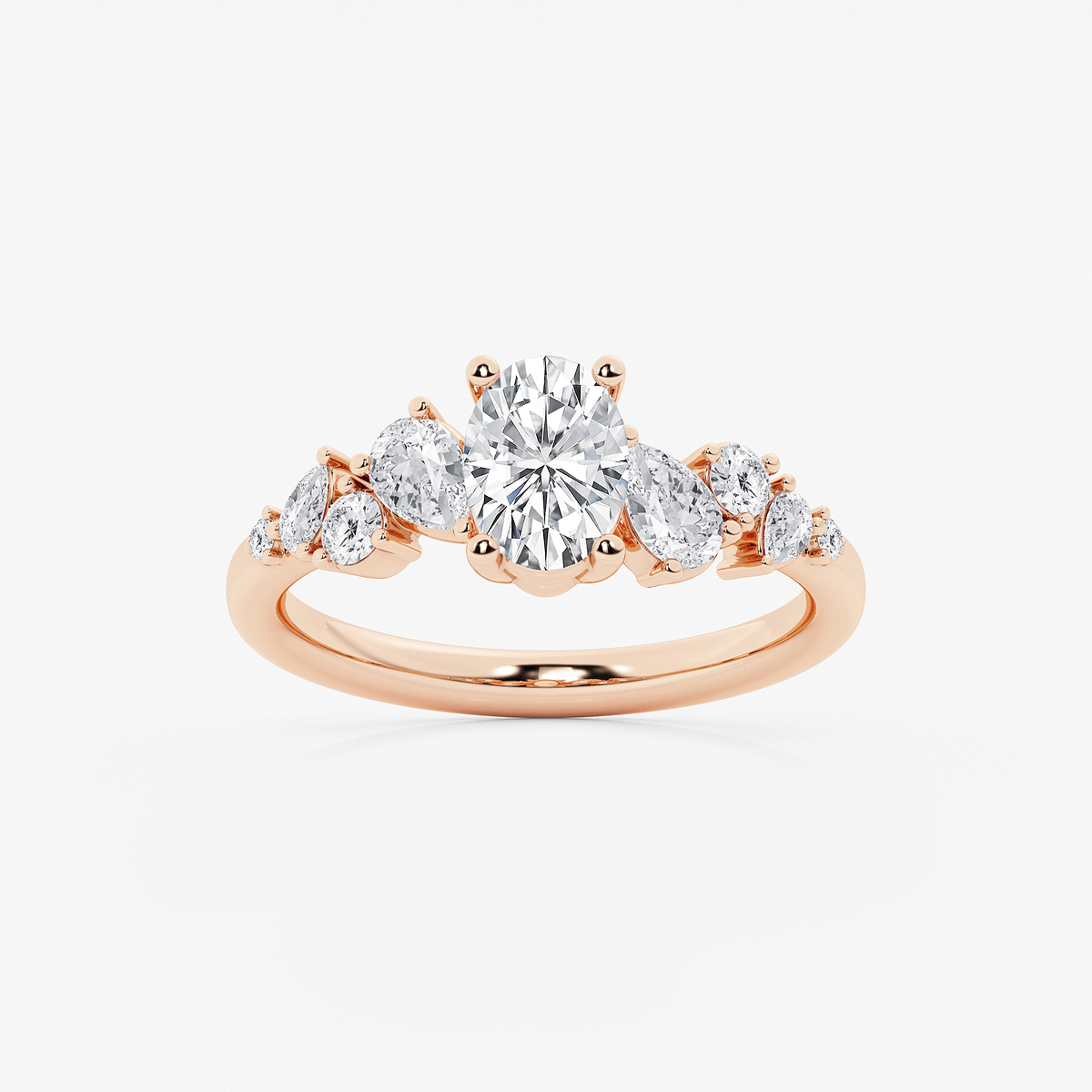 1 1/2 ctw Oval Lab Grown Diamond Side Stone Engagement Ring