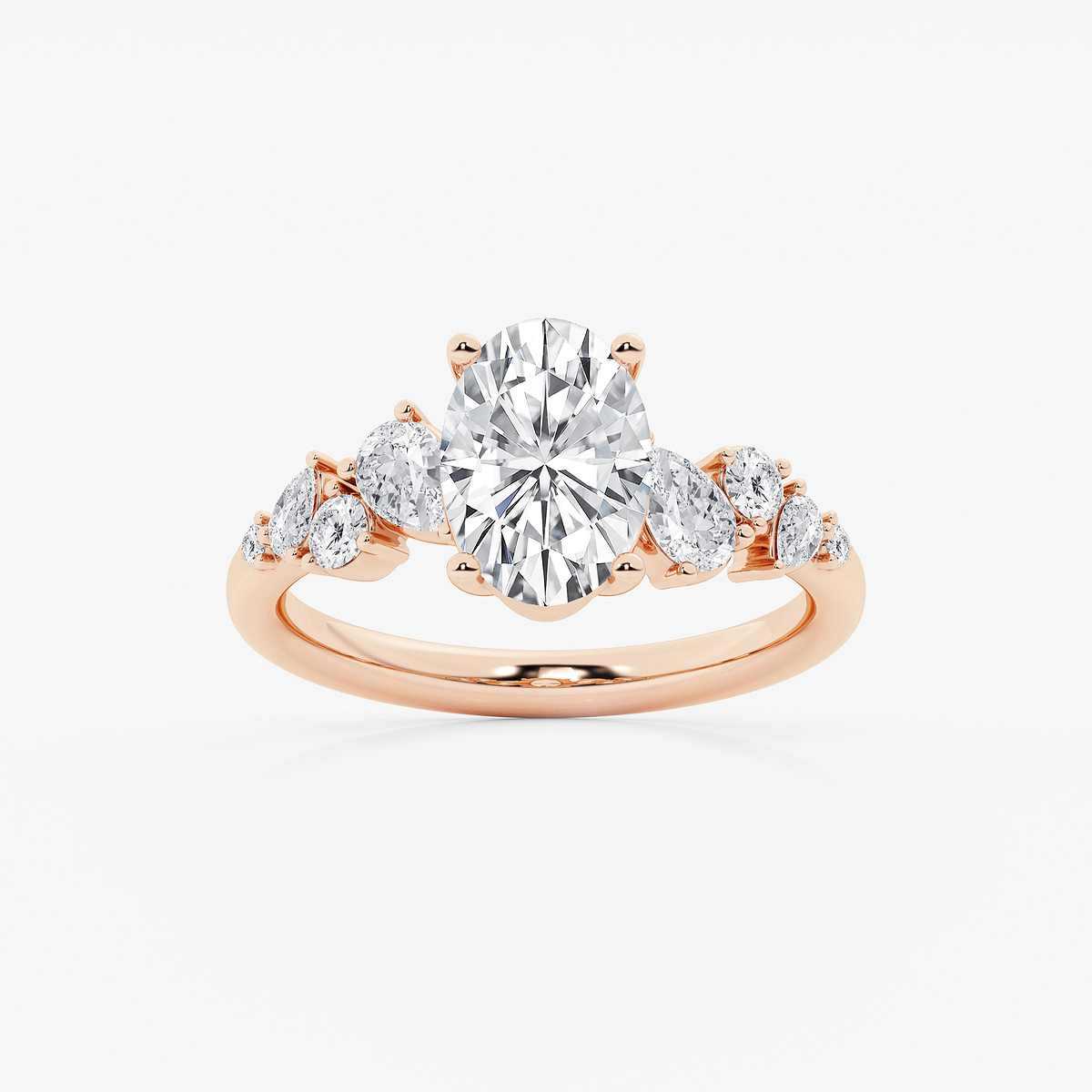 2 1/2 ctw Oval Lab Grown Diamond Side Stone Engagement Ring
