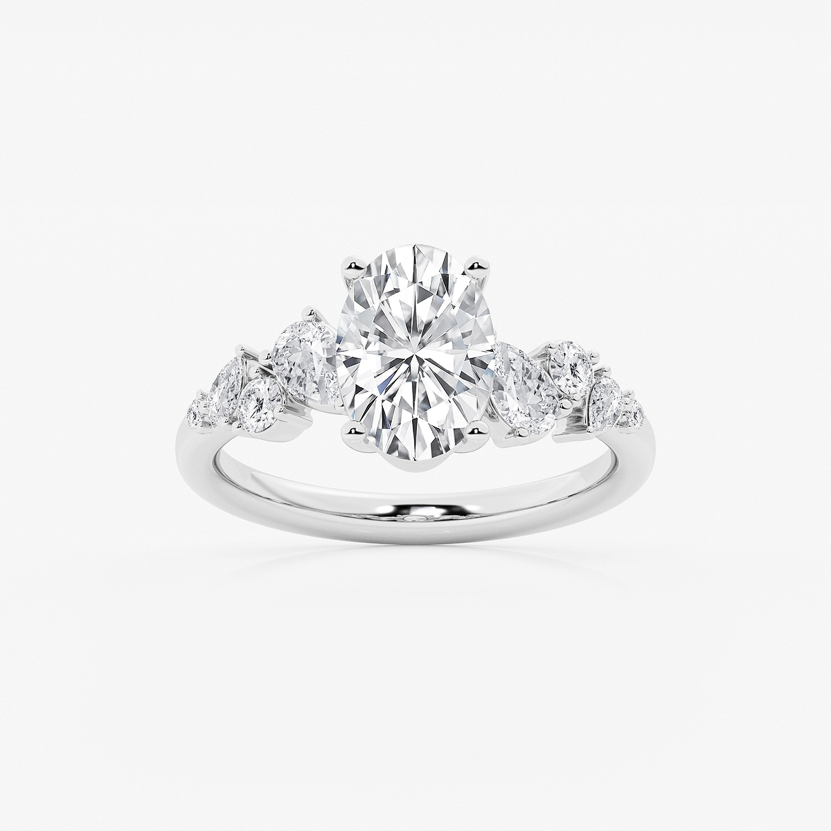 2 1/2 ctw Oval Lab Grown Diamond Side Stone Engagement Ring