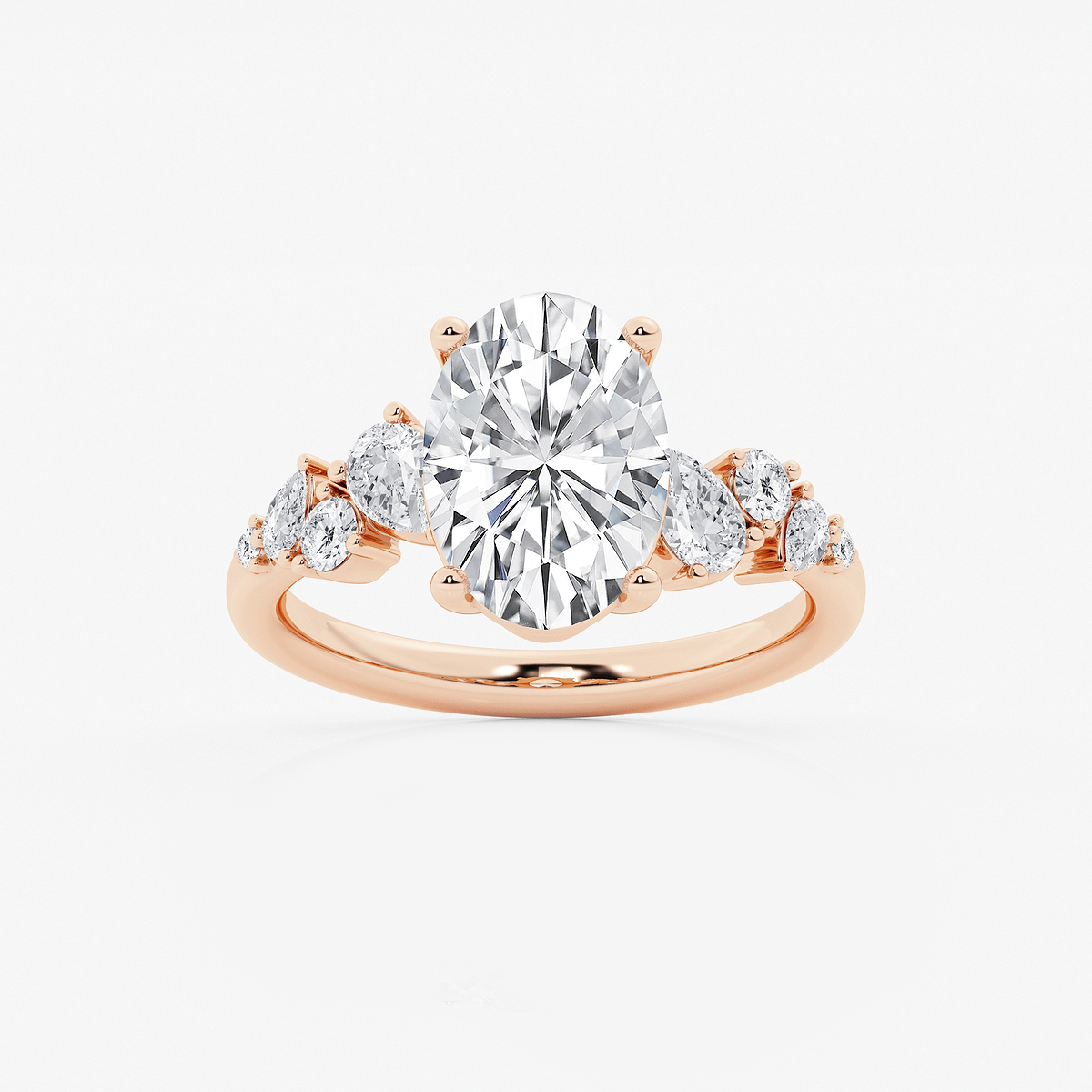 3 1/2 ctw Oval Lab Grown Diamond Side Stone Engagement Ring