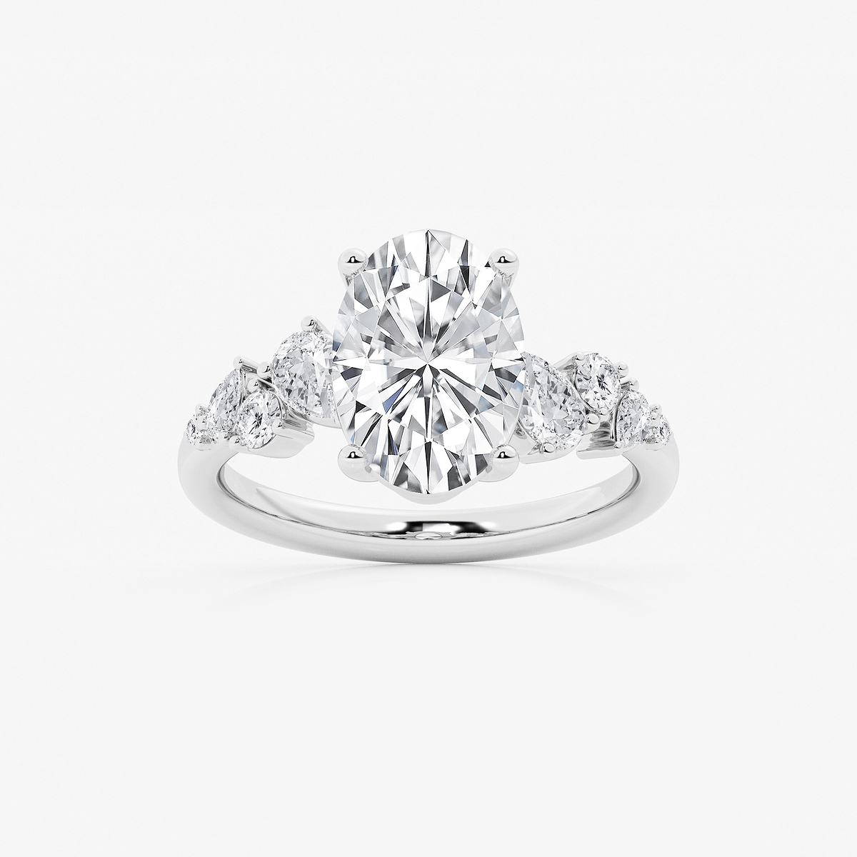 3 1/2 ctw Oval Lab Grown Diamond Side Stone Engagement Ring