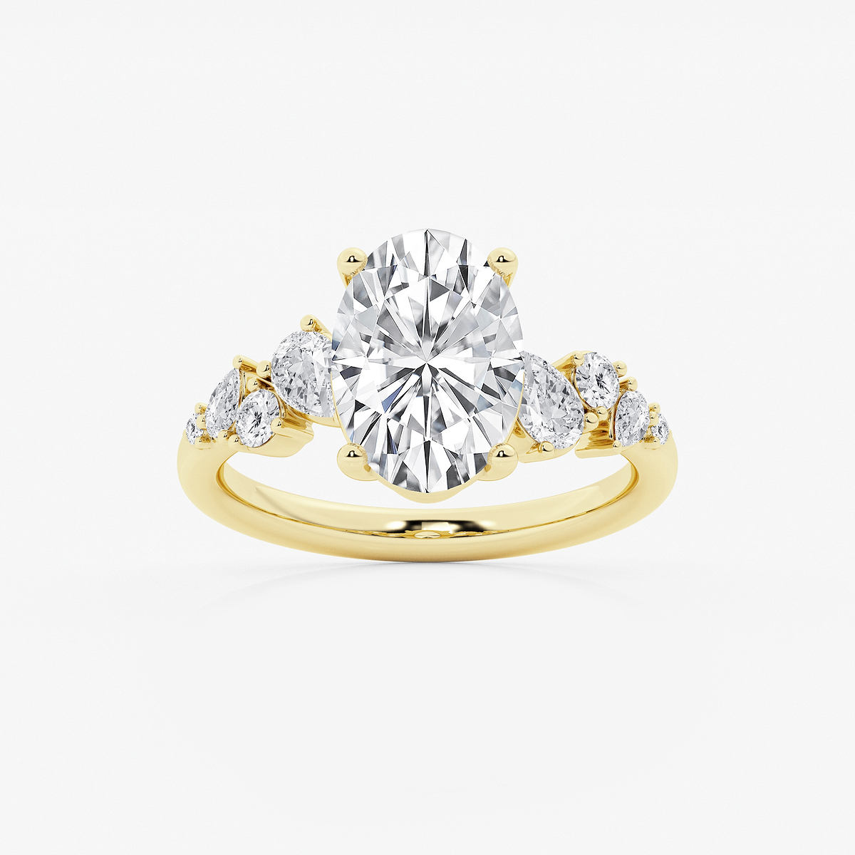 3 1/2 ctw Oval Lab Grown Diamond Side Stone Engagement Ring