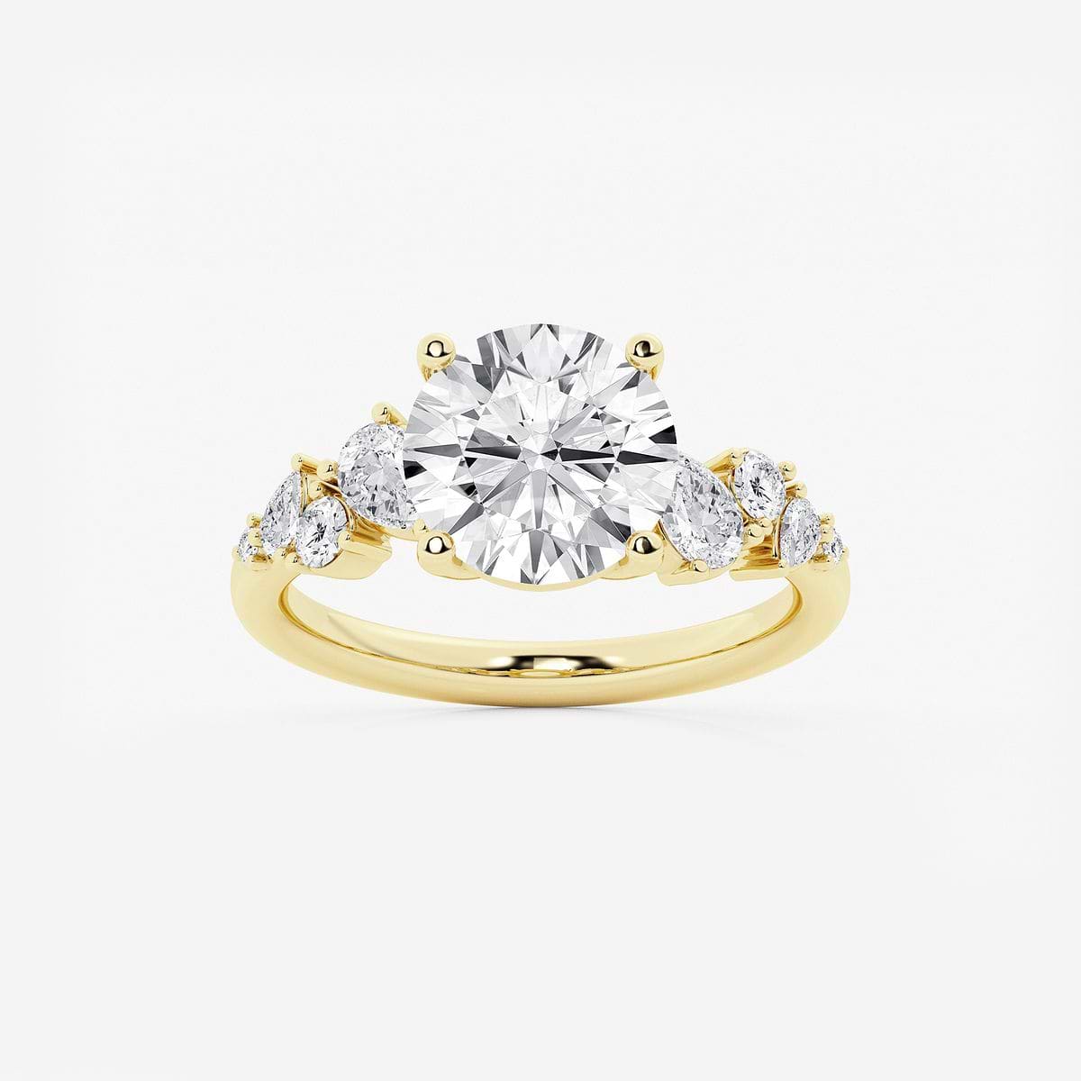 3 1/2 ctw Round Lab Grown Diamond Side Stone Engagement Ring 14K Yellow Gold, D, VVS
