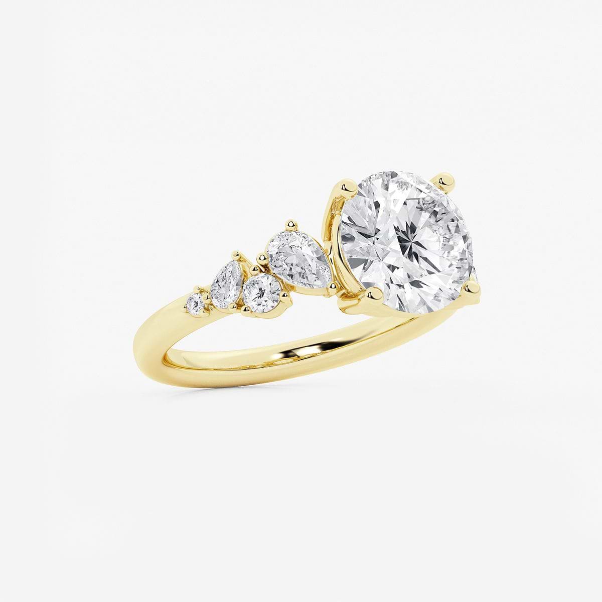 3 1/2 ctw Round Lab Grown Diamond Side Stone Engagement Ring 14K Yellow Gold, D, VVS