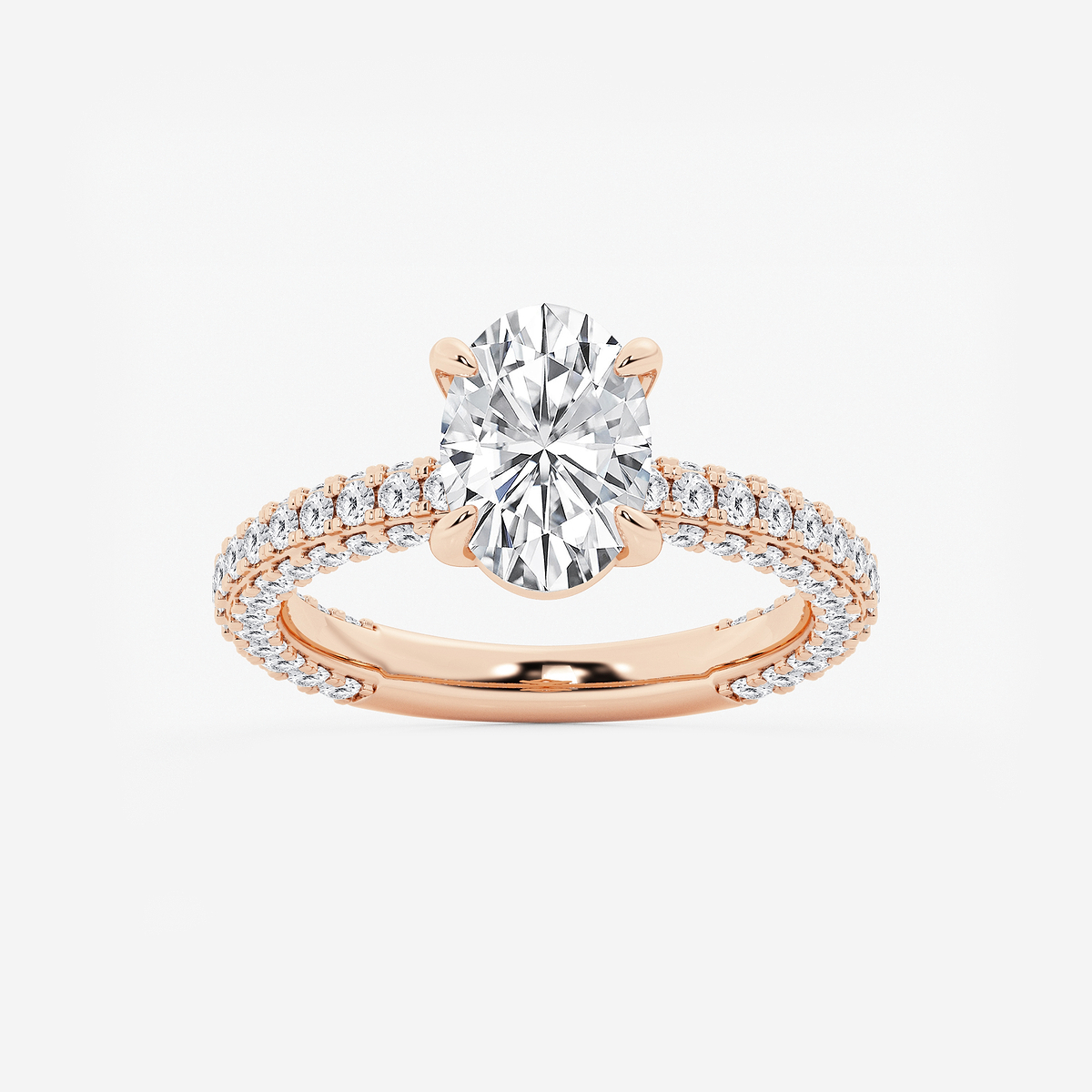 3 ctw Oval Lab Grown Diamond Profile Side Stone Engagement Ring