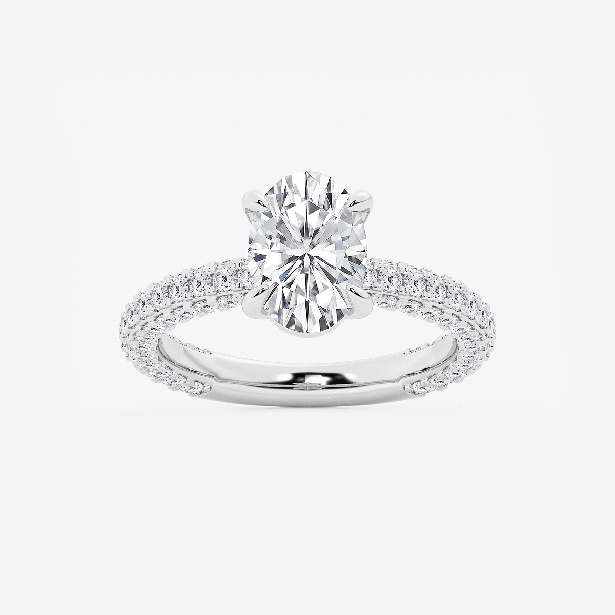 3 ctw Oval Lab Grown Diamond Profile Side Stone Engagement Ring