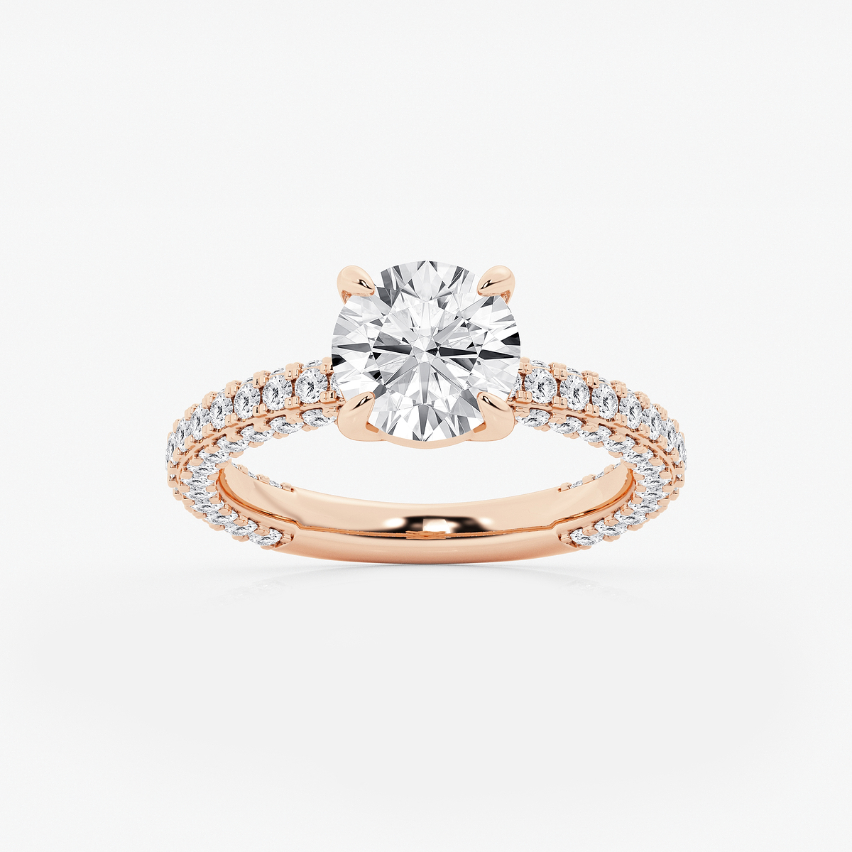 3 ctw Round Lab Grown Diamond Profile Side Stone Engagement Ring