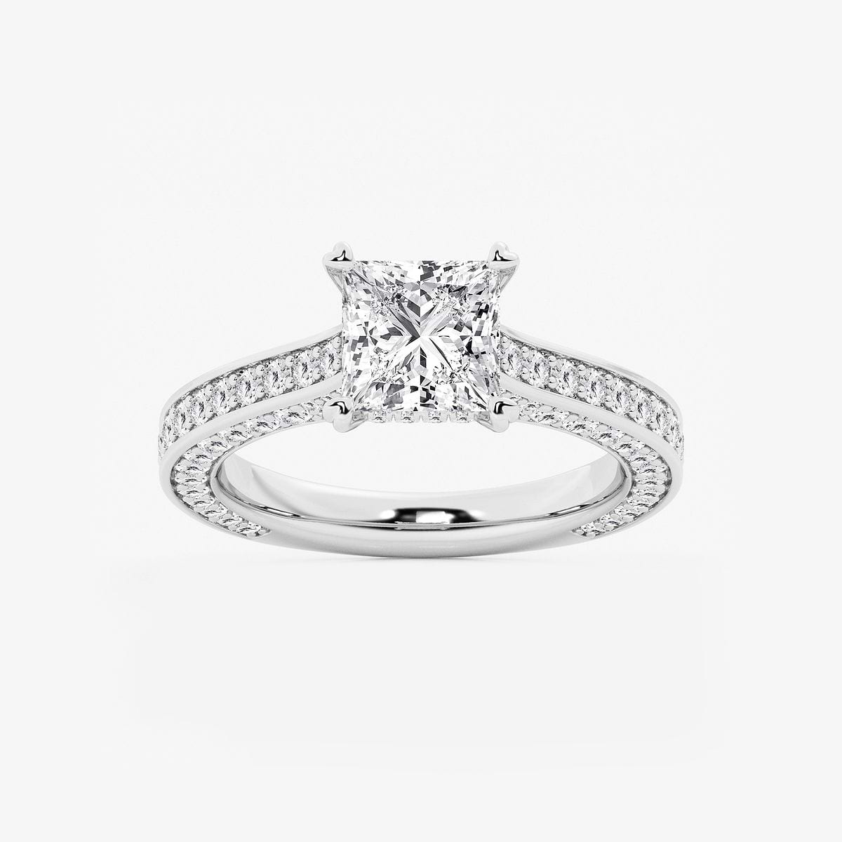 4 1/8 ctw Princess Lab Grown Diamond Pave Profile Side Stone 4 1/8 ctw Princess Lab Grown Diamond Pave Profile Side Stone