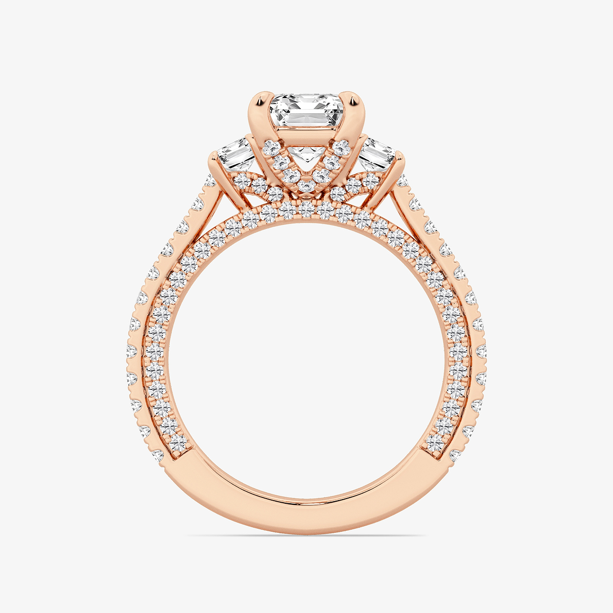 Additional Image 1 for  3 1/10 ctw Emerald Lab Grown Diamond Three Stone Engagement Ring with Side Diamonds