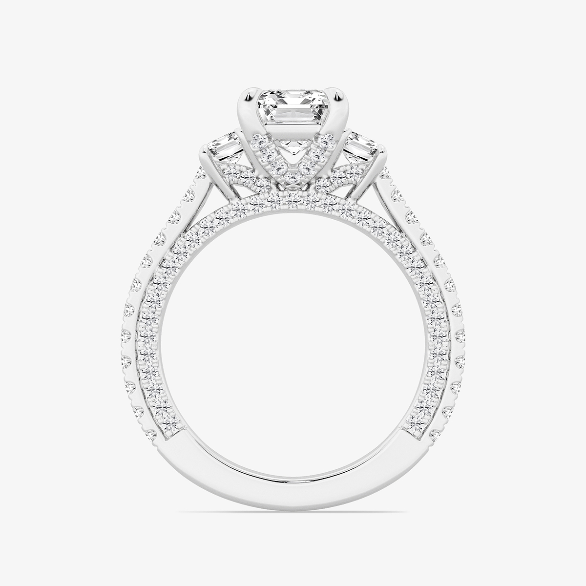 Additional Image 1 for  4 1/2 ctw Emerald Lab Grown Diamond Three Stone Engagement Ring with Side Diamonds