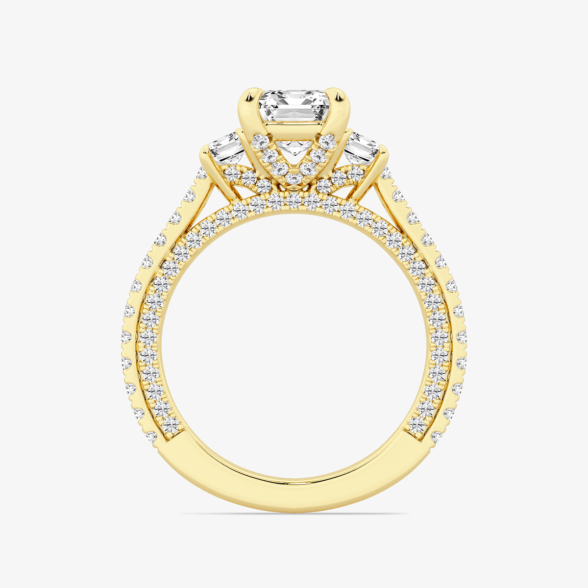 Additional Image 1 for  4 1/2 ctw Emerald Lab Grown Diamond Three Stone Engagement Ring with Side Diamonds