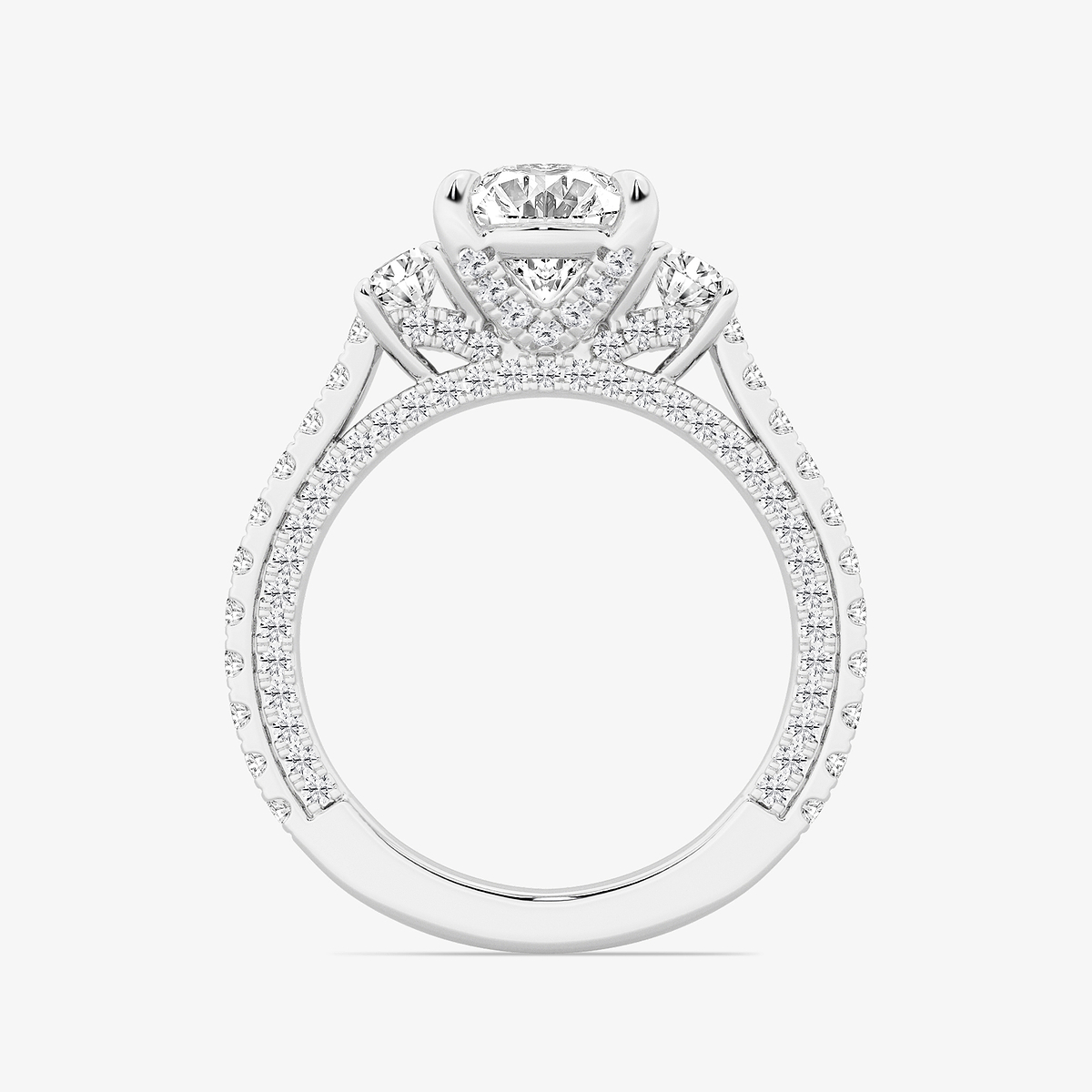 Additional Image 1 for  3 1/10 ctw Oval Lab Grown Diamond Three Stone Engagement Ring with Side Diamonds