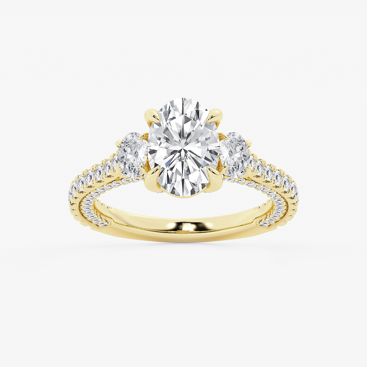 4 1/2 ctw Oval Lab Grown Diamond Three Stone Engagement Ring with Side Diamonds