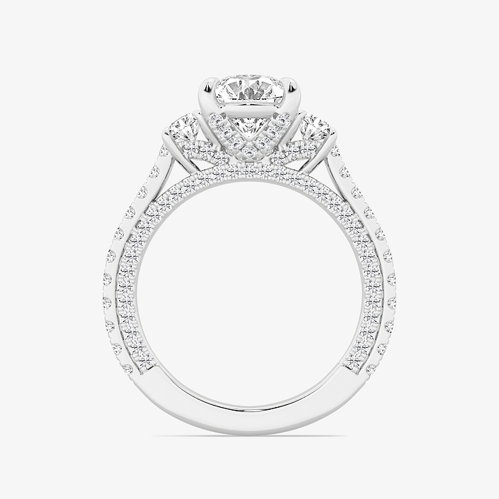 Hyacinth - 4 1/2 ctw Oval Lab Grown Diamond Three Stone Engagement Ring with Side Diamonds