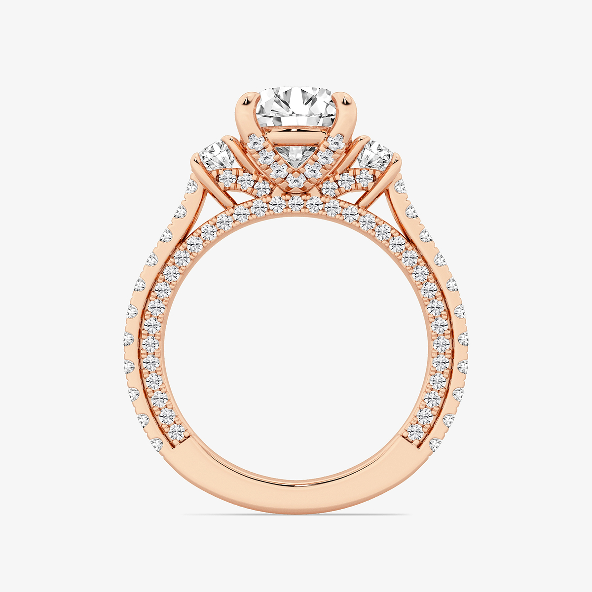 Additional Image 1 for  3 1/10 ctw Round Lab Grown Diamond Three Stone Engagement Ring with Side Diamonds