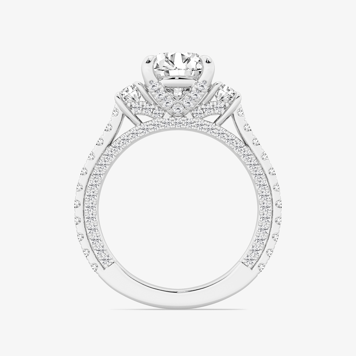 Additional Image 1 for  3 1/10 ctw Round Lab Grown Diamond Three Stone Engagement Ring with Side Diamonds