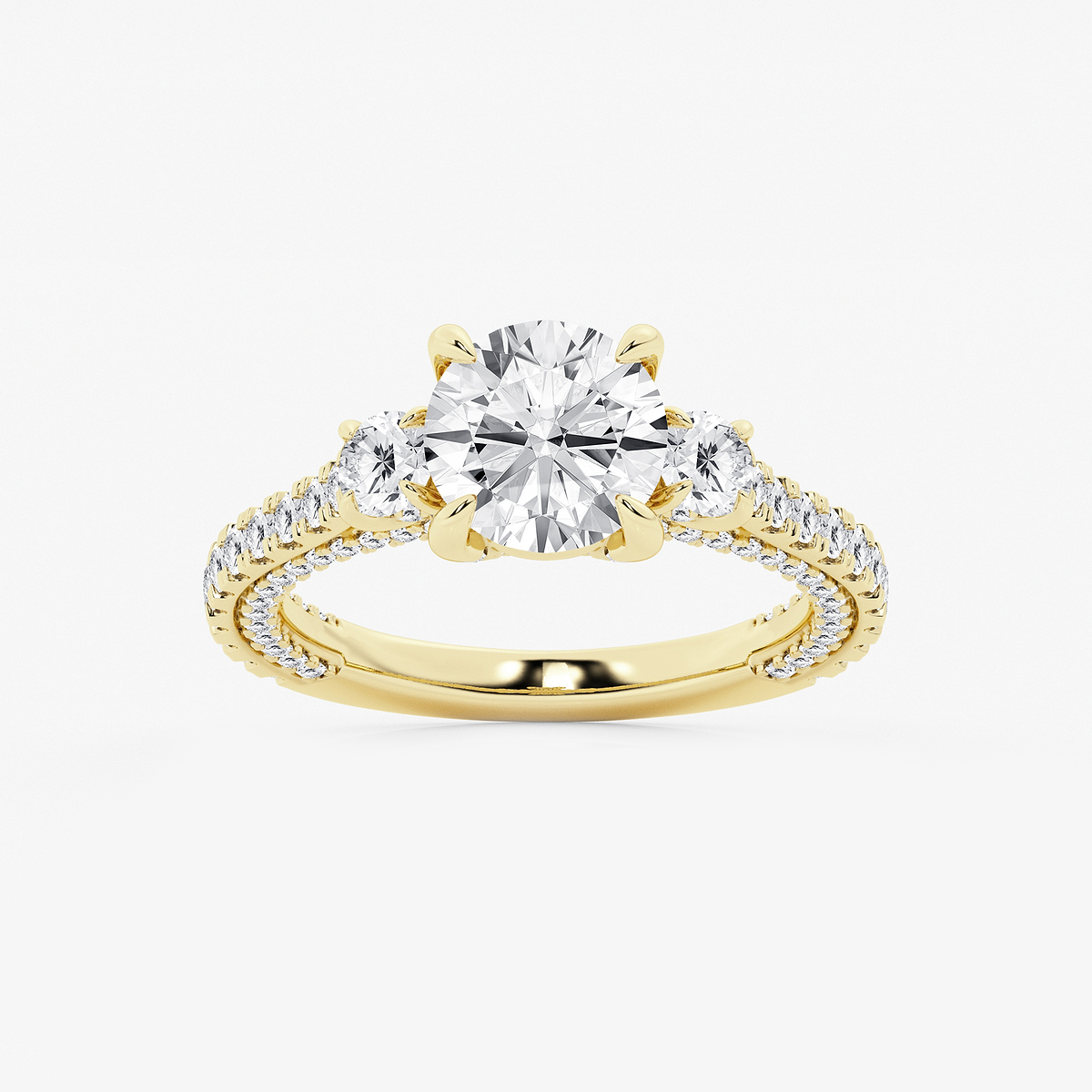 4 1/2 ctw Round Lab Grown Diamond Three Stone Engagement Ring with Side Diamonds