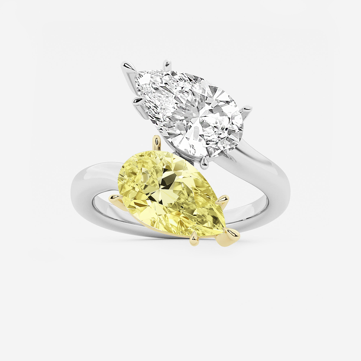 6 ctw Fancy Yellow Pear Lab Grown Diamond Bypass Two Stone Engagement Ring
