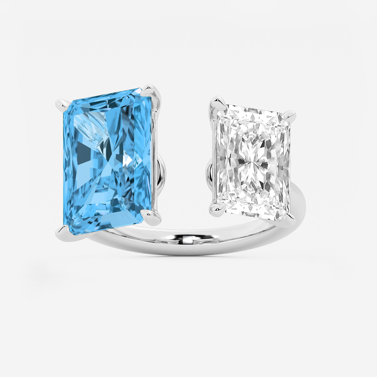 9 ctw Fancy Blue Radiant Lab Grown Diamond Open Two Stone Engagement Ring